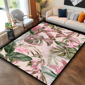 Leaf Rug ,Leaf Pattern Rug,Tropical Rug,Leaf Themed Rug,Pink Leaf Rug,Living Room Rug,Tropical Decor Rug,Living Room Decor,Nature Lover Gift