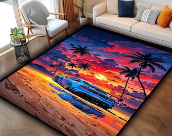 Racing Car Rug ,Sunset Car Rug ,Sports Car Print Area Rug ,Car Themed Rug ,Boys Room Decor ,Boys Room Rug ,Racing Car Decor ,Car Lovers Gift