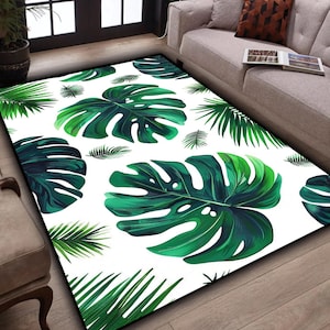 Leaf Rug,Leaf Pattern Rug,Tropical Rug,Leaf Themed Rug,Green Leaf Rug,Living Room Rug,Tropical Decor Rug,Living Room Decor,Nature Lover Gift