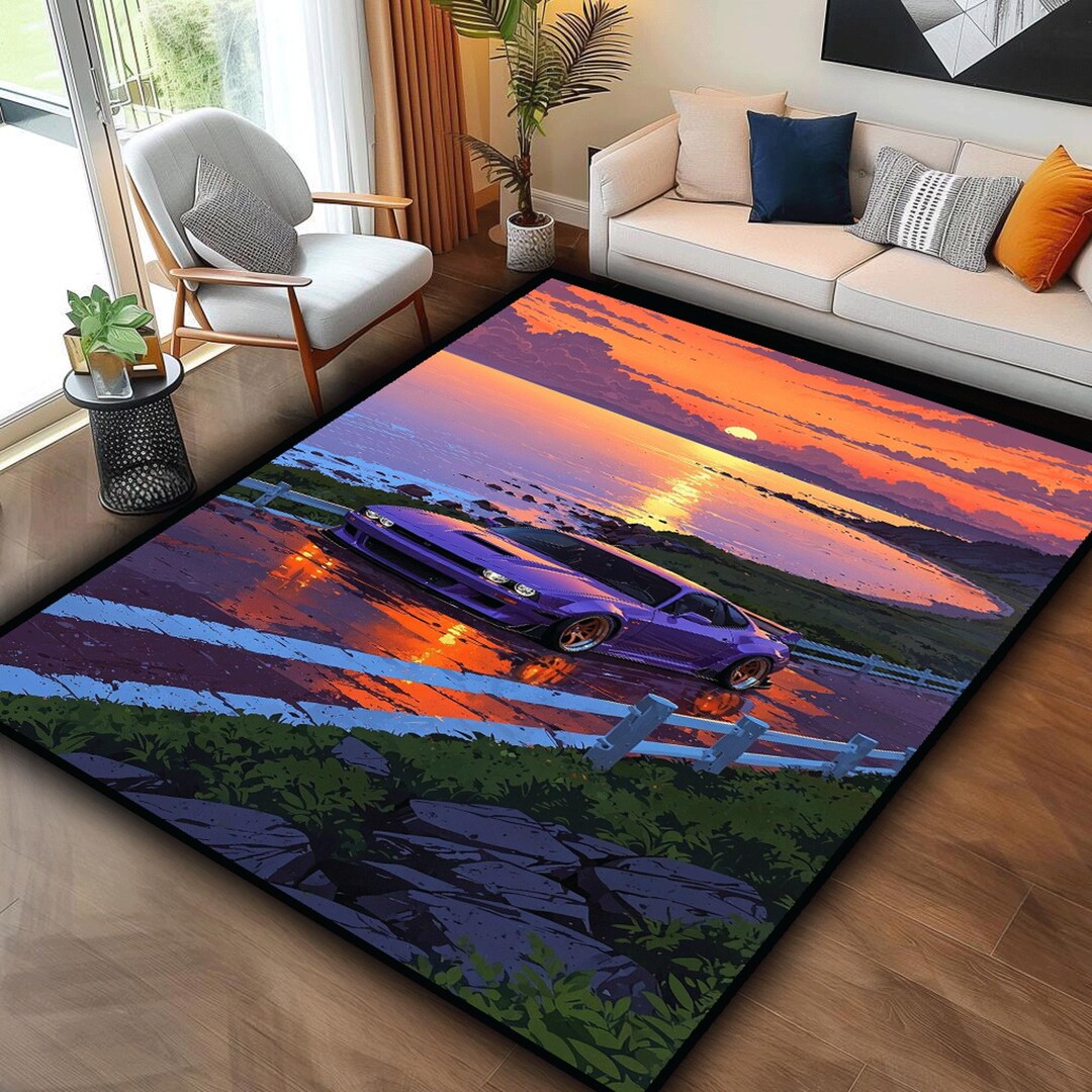 Sunset Car Rug, JDM Drift Car Rug, Gamer Room Rug, Japanese Car Rug ...