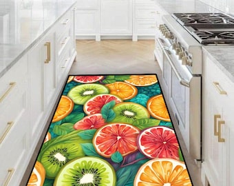 Tapis fruits, tapis sur le thème des fruits, tapis de cuisine fruits tropicaux, tapis thème estival, décoration de cuisine mignonne, tapis de cuisine, décoration de cuisine, cadeau pour la cuisine