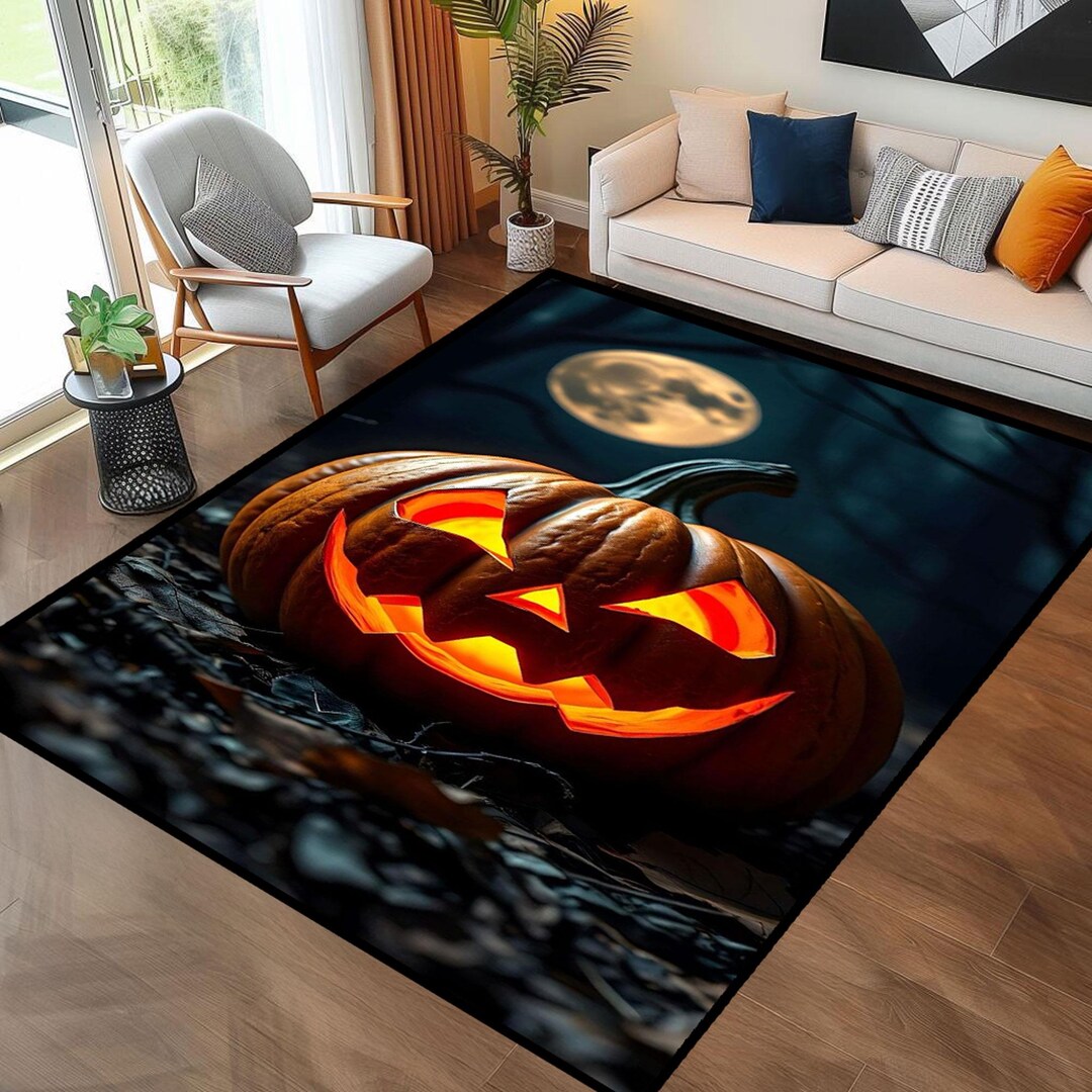 Halloween Rug, Pumpkin, Halloween Decor, Pumpkin Rug, Horror Themed Rug ...