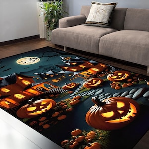 Tapis d'Halloween, Décoration d'Halloween, Tapis citrouilles, Tapis d'Halloween avec citrouilles, Tapis sur le thème de l'horreur, Décoration d'Halloween citrouilles, Cadeau d'Halloween, Tapis