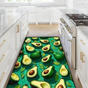 Avocado Rug , Avocado Print Rug , Avocado Kitchen Rug , Kitchen Rug , Fruit Themed Rug , Kitchen Decor , Fruit Pattern Rug , Kitchen Gift