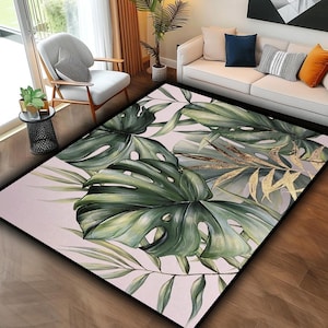 Leaf Rug ,Leaf Pattern Rug ,Living Room Leaf Rug ,Tropical Rug ,Leaf Themed Rug ,Leaf Pattern Home Decor,Living Room Decor,Nature Lover Gift