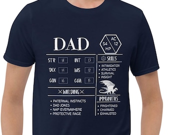Camiseta con la hoja de personaje de D&D para papá: regalo para jugadores de Dungeons and Dragons
