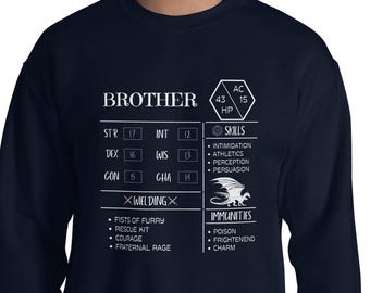 D&D Brother Character Sheet Sweatshirt: Funny Dungeons and Dragons RPG Gift