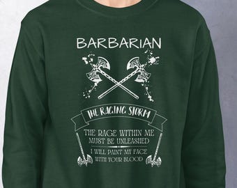 Barbarian D&D Sweatshirt, Dungeons and Dragons Barbarian Crewneck Pullover, RPG Gaming Apparel