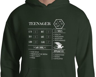 Teenager Character Sheet Hoodie: Funny DnD RPG Gamer Sweatshirt