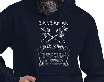 D&D Barbarian Hoodie: Dungeons and Dragons RPG Gamer Sweatshirt