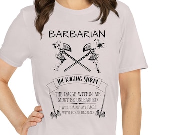 D&D Barbarian T-Shirt, Fantasy RPG Tee, Dungeons and Dragons Barbarian Class Shirt, Gamer Gift