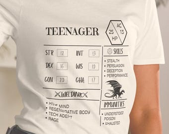 Teen Gamer T-Shirt: D&D Inspired RPG Character Sheet Tee