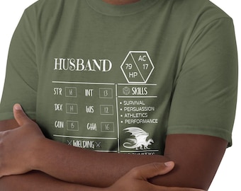 D&D Husband Character Sheet T-Shirt: Funny Gamer Gift