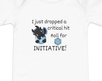 D&D Baby Bodysuit: "Critical Hit, Roll for Initiative" - Gamer Gift