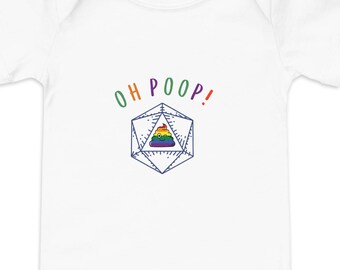 D&D Baby Bodysuit: "Oh Poop!" Dice Roll - Nerdy Gift