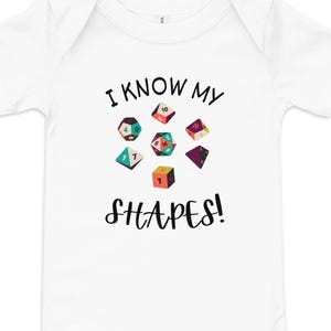 I Know My Shapes D&D Baby Bodysuit, Funny RPG Dice Infant Onesie, Geeky Gamer Baby Shower Gift, Dungeons and Dragons Baby Outfit