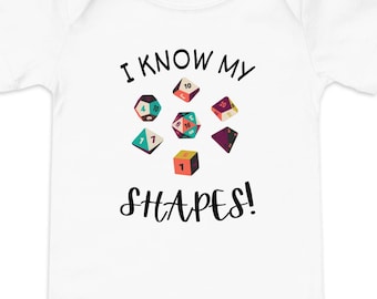 DnD Dice Baby Bodysuit: "I Know My Shapes" Dungeons and Dragons Onesie
