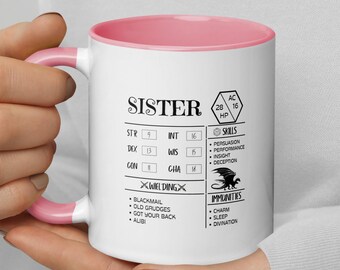 D&D Sister Mug: Fantasy Character Sheet, Gamer Gift