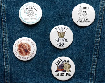 Conjunto divertido de botones y pins de DnD: insignias con frases de rol para DM y jugadores