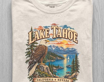 Vintage Lake Tahoe Shirt, California Nevada Eagle Graphic Tee, Retro Mountain Lake T-Shirt, Sierra Nevada Travel Souvenir Gift