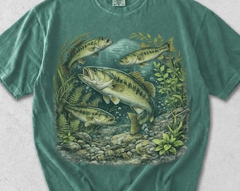 90s River Bass T-Shirt - Unisex Graphic Tee - Vintage Largemouth Bass Shirt - Fishing Shirt - Retro Fish Shirt - Nature Top Comfort Colors