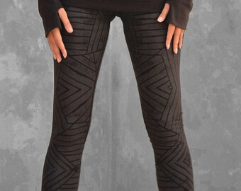 Bedruckte Leggings | Yogahose aus Bio-Baumwolle | Alternative Burner Kleidung | Edgy Steampunk Festival Strumpfhose | Sportbekleidung | OFFRANDES