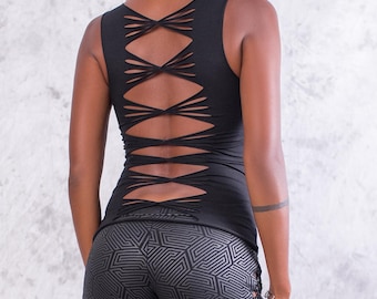 Organic Cotton Tank Top with Cut-Out Back and Built-In Bra