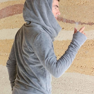 オーガニックコットンフリースダブルフードパーカー：サイバーパンク忍者セーター