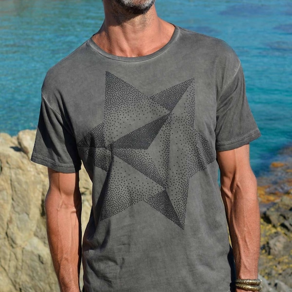 Grafisch T-SHIRT voor mannen | Merkaba T-shirt met print | Biologisch katoen | Eco-vriendelijke stof | Heilige Geometrie | Burning Man-festival