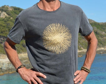 Men T-Shirt | Organic Cotton Graphic Tee | Gold Original Print| Alternative Festival Clothing | Gray Tshirt | Perfect Gift Men | OFFRANDES