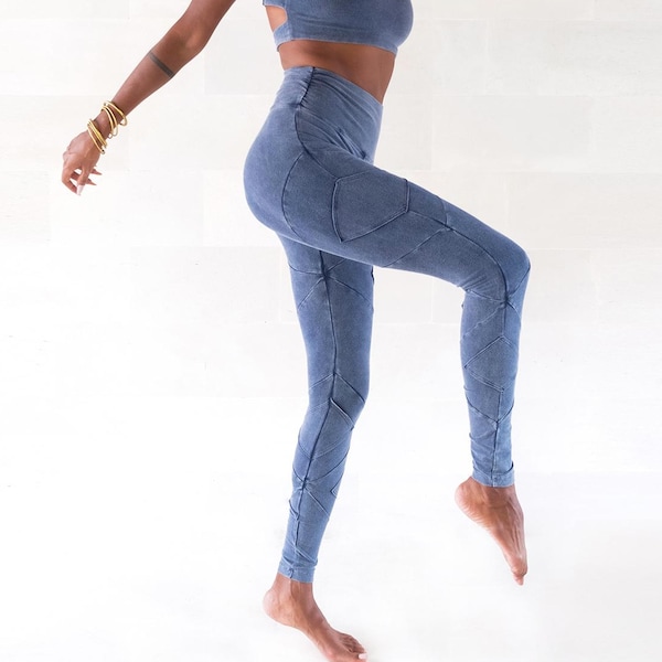 Organic Cotton Stonewashed Leggings: High Rise Boho Yoga Pants
