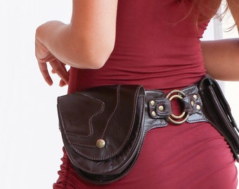 Leather Utility Belt: Dark Brown & Black Hip Belt Bag