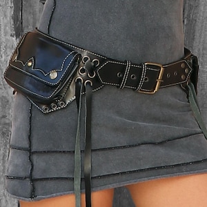 Schwarzer Leder Poxket Gürtel | Stilvolle & funktionelle Bauchtasche zum Tanzen, Wandern | Boho Chic Tasche Gürteltasche | Musikfestival unverzichtbar