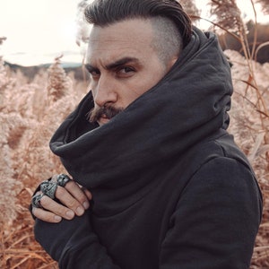 Men’s Hoodie | Cyberpunk Oversized Hood | Practical Zipper Pockets | Ninja Sweater | Streetwear pullover | Steampunk Jacket | Warm Big Hood