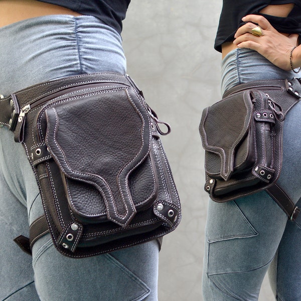 Leather Hip Belt | Thigh bag | Hip bag with leg strap | Biker Travel Belt | Pocket Utility Belt | Leg Bag | OFFRANDES