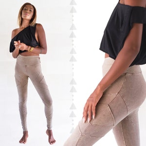 brown long legging in organic cotton. geometric sewing shape. comfortable like a second skin, it will hug your curves and enhance your natural beauty