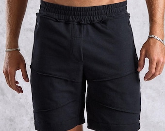 Organic Cotton Black Shorts: Men's Active Wear with Zipper Pockets