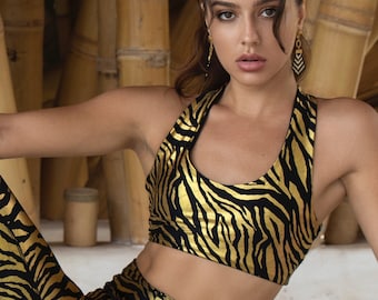 Gold Zebra Print Bra Top: Criss Cross Festival Bralette