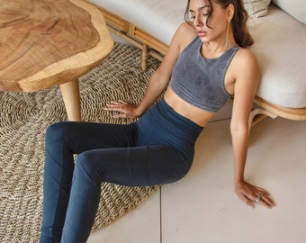 Leggings en coton biologique | Meilleurs pantalons de yoga | Taille haute noire | Vêtements de yoga | Vêtements de sport Athleisure | OFFRANDES |