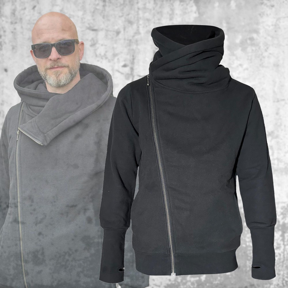 Warm Fleece Hoodie | Large Generous Hood | All Over Print | Thumbholes | Asymmetric Zipper | Festival, Streetwear, Cyberpunk | Ninja Sweater New Hoodie