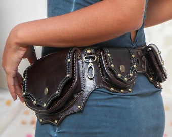 Leather Utility Belt | Festival Pocket Belt | Steampunk Waist pouch | CosPlay | Travel Hip Belt | Burning man | Dance hands free | OFFRANDES