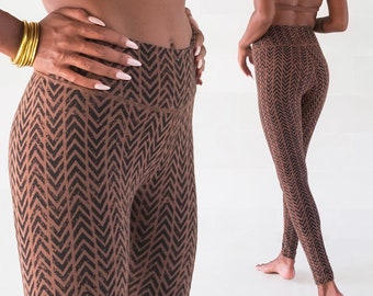 Printed Organic Cotton Leggings | Brown High Waist Pants | Active wear | Festival Clothing | Boho | OFFRANDES