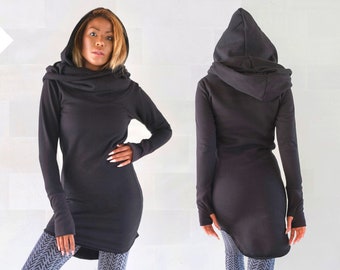 SWEATER DRESS with Large Hood to keep you warm | Big Collar | Women Hooded Sweatshirt | Winter dress with sleeves | OFFRANDES