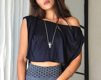 Black Modal Crop Top: Relaxed Boho Chic Summer Top