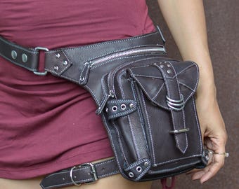 Leren dijheuptas: festivalheuptasje, steampunk bikerbeenriem, ren faire