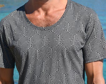 Men's Organic Cotton Graphic Tee: Black Hypnotik Print, Scoop Neck