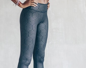 Organic Cotton Long Leggings | Geometric Print | Yoga pants | Alternative Clothing | Edgy Tights | Comfortable Activewear | OFFRANDES