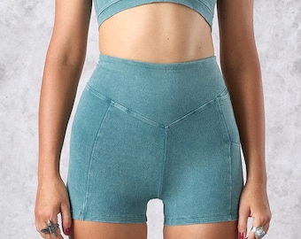 High-Waisted Organic Cotton Shorts with Pocket: Pilates, Yoga, Gym, Festival & Boho Clothing