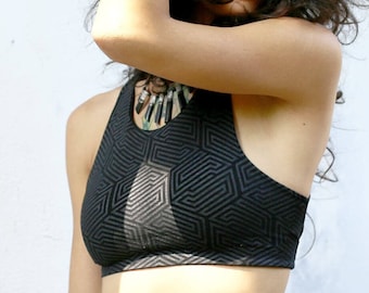 Printed Crop Top Tie back | Organic Cotton | Alternative Fashion | Yoga and Training | OFFRANDES