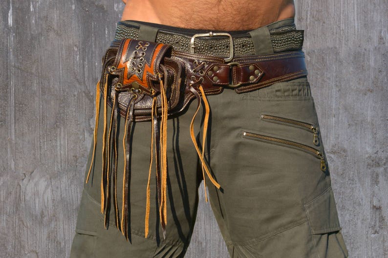 Leather Utility Belt Travel Pack Handmade Pocket Hip Biker Urban Bohemian Burning Man Festival